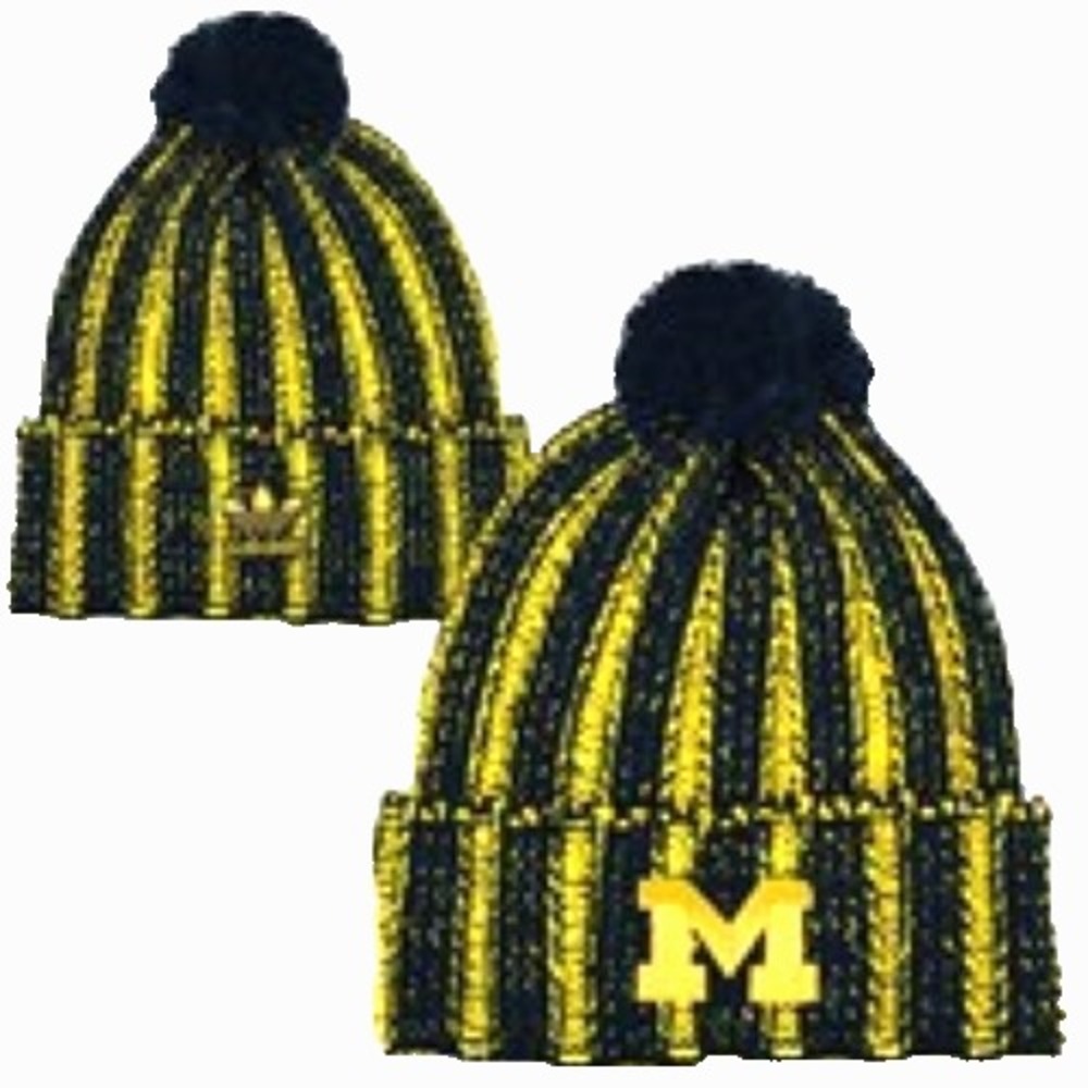 Michigan Wolverines Cuffed Knit Beanie With Multi Stripes Hat Winter Ski Cap New